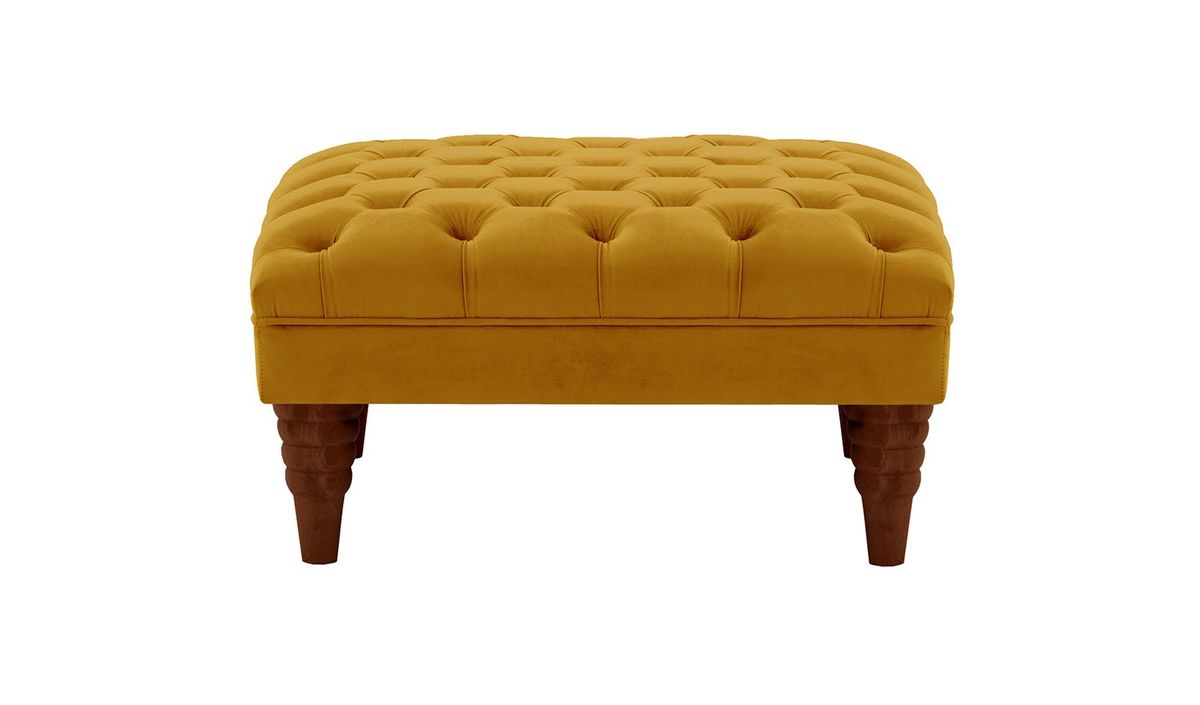 Pouf capitonné Chester Max, moutarde - Velluto 8, Couleur des pieds: Chêne foncé