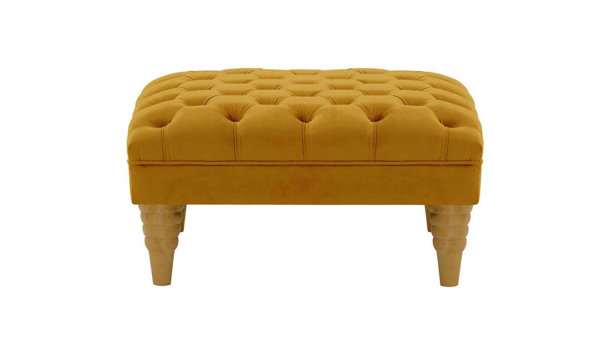 Pouf capitonné Chester Max, moutarde - Velluto 8, Couleur des pieds: Chêne clair