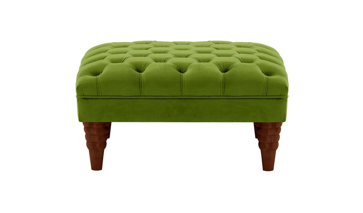 Pouf capitonné Chester Max, olive - Velluto 9, Couleur des pieds: Chêne foncé