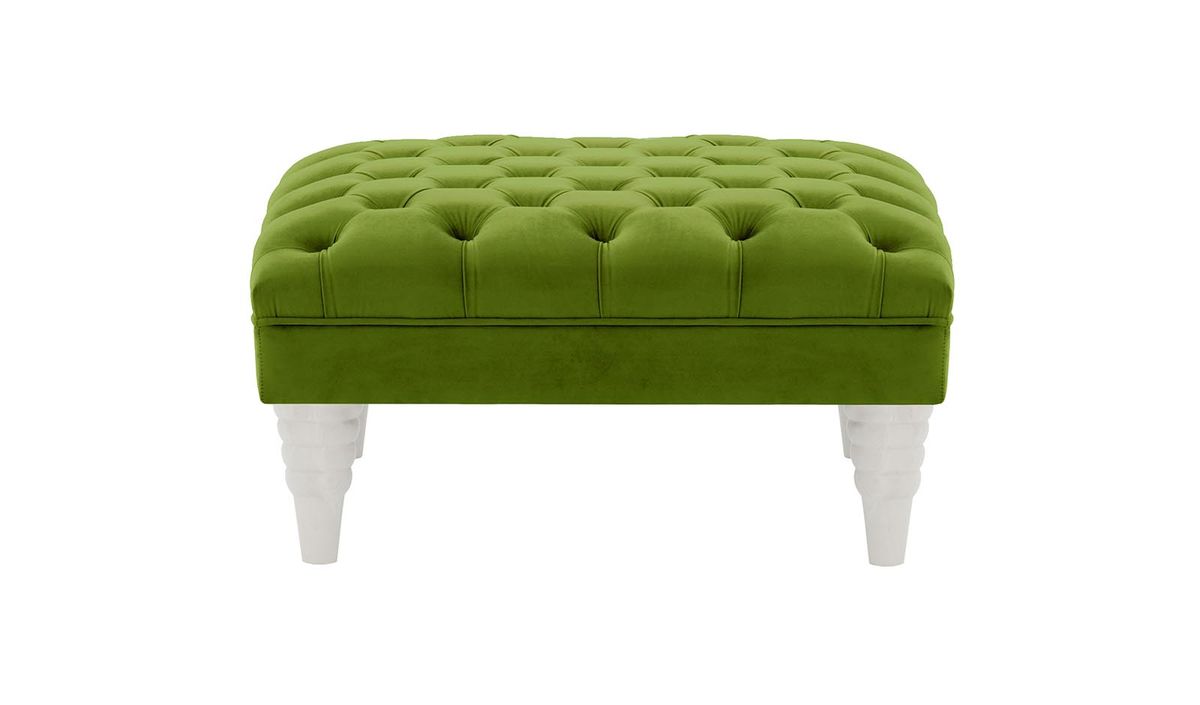 Pouf capitonné Chester Max, olive - Velluto 9, Couleur des pieds: Blanc