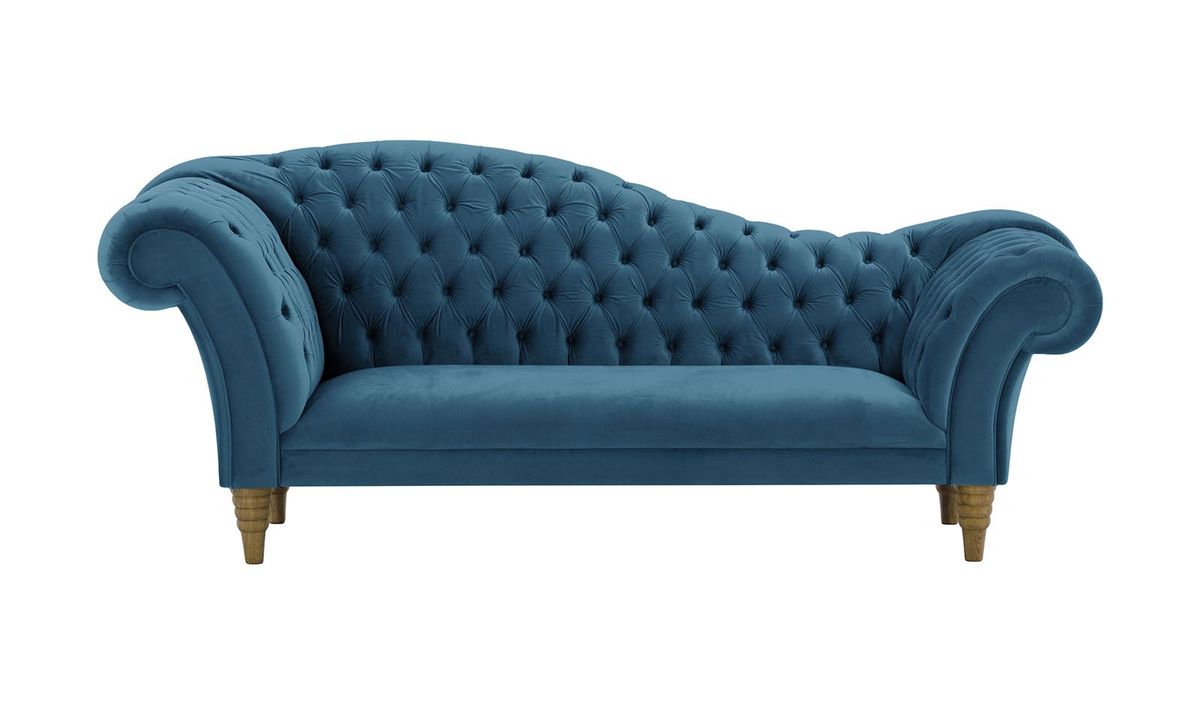 Canapé chaise longue Chester, bleu - Velluto 11, Couleur des pieds: Noir wax