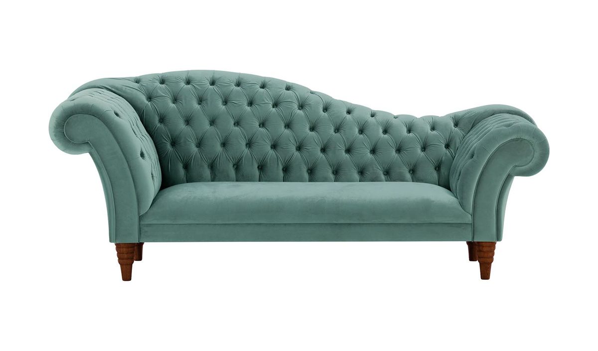 Canapé chaise longue Chester, bleu - Velluto 12, Couleur des pieds: Chêne foncé