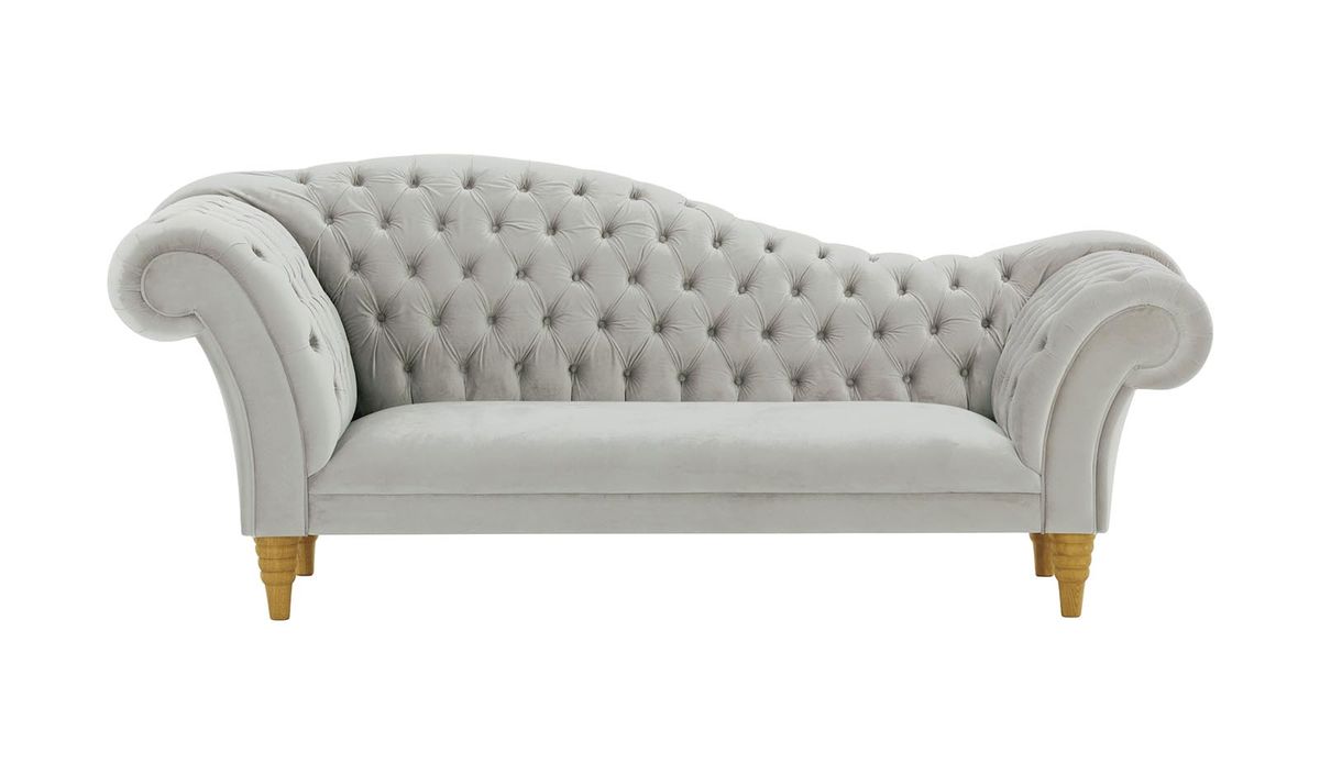 Canapé chaise longue Chester, gris clair - Velluto 15, Couleur des pieds: Chêne clair
