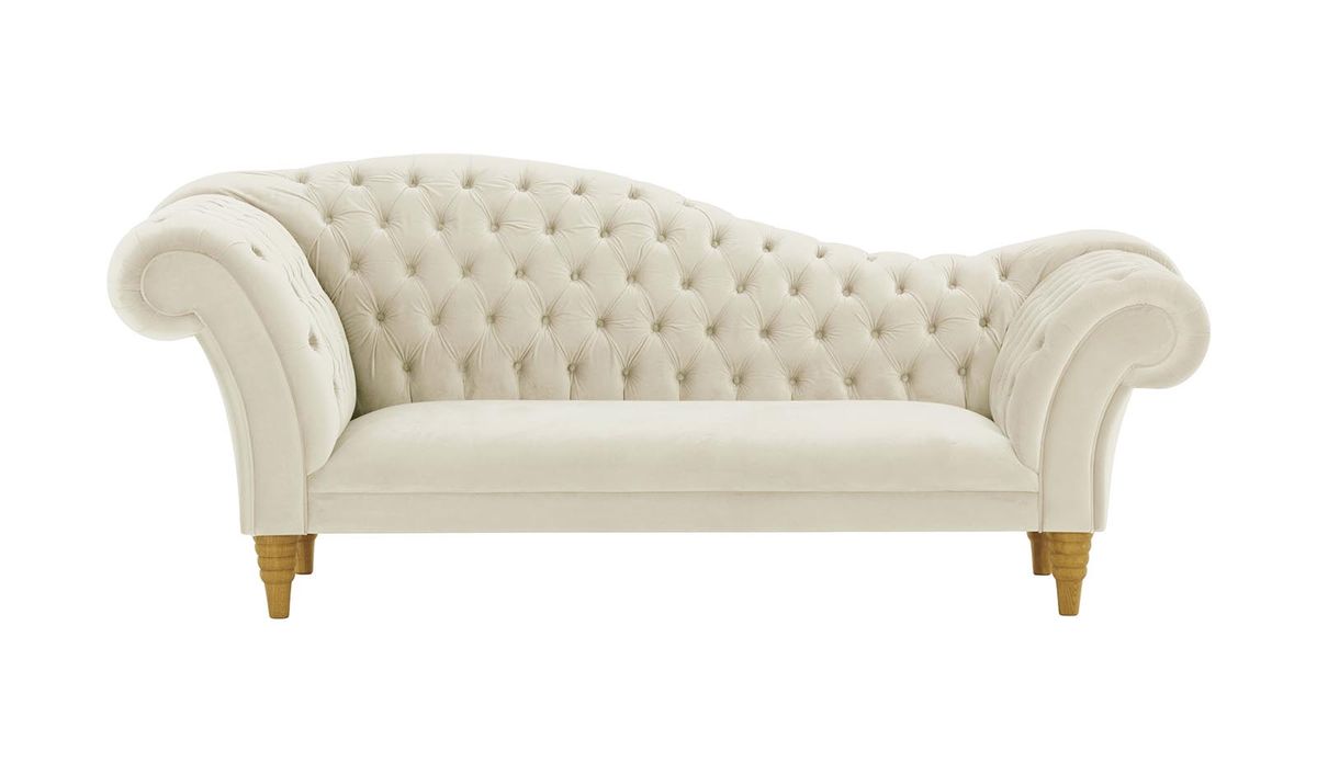 Canapé chaise longue Chester, beige clair - Velluto 2, Couleur des pieds: Chêne clair