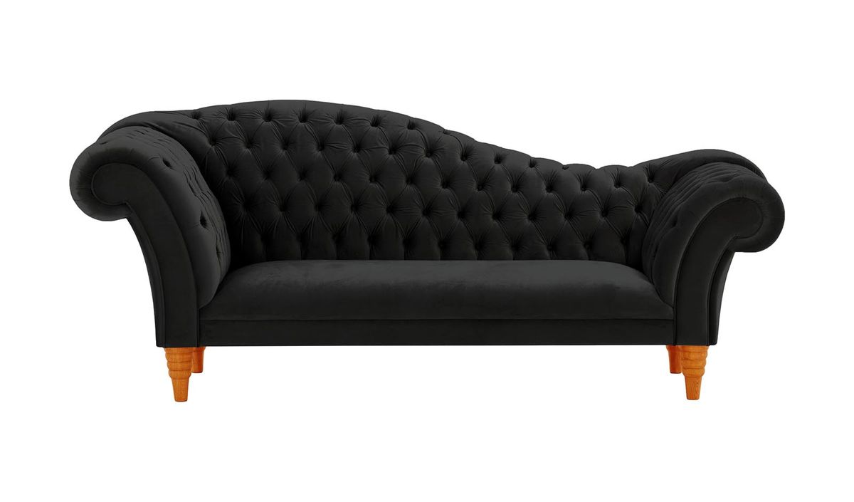 Canapé chaise longue Chester, noir - Velluto 20, Couleur des pieds: aveo