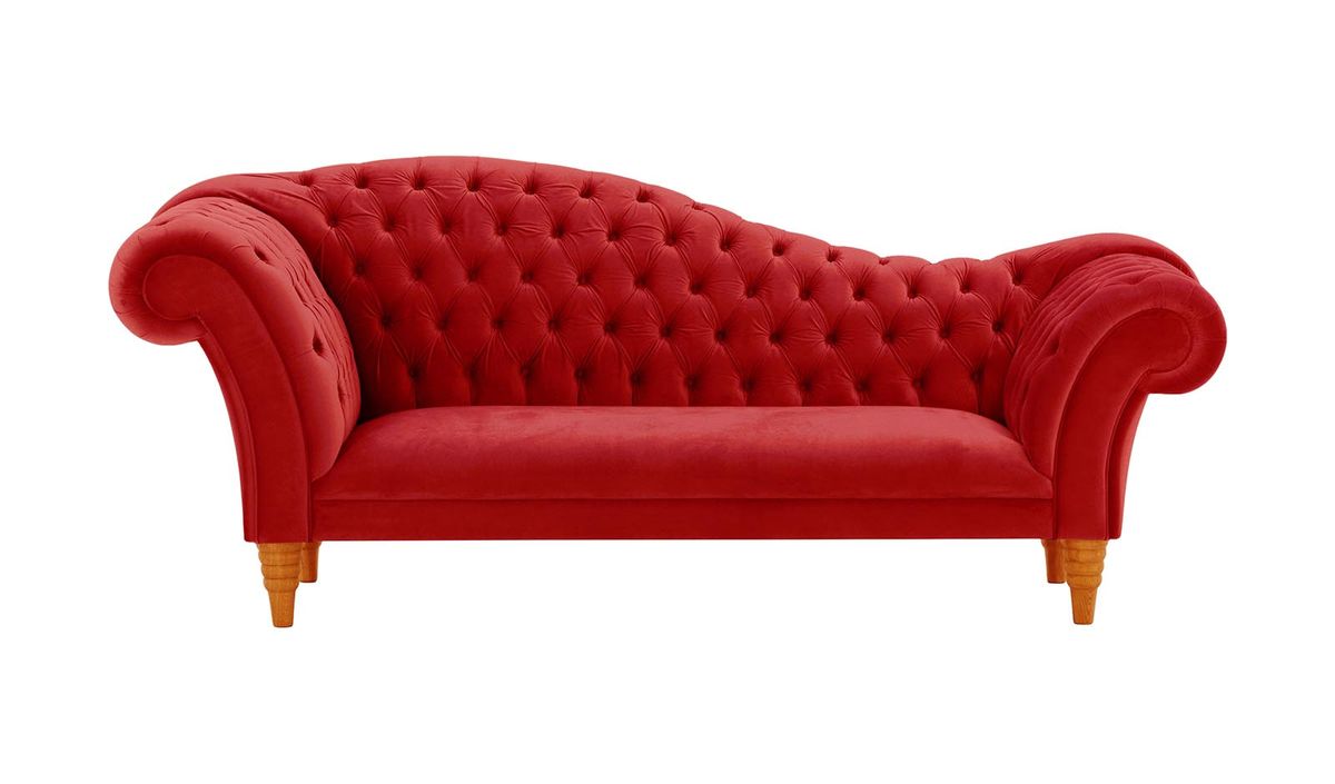 Canapé chaise longue Chester, rouge - Velluto 7, Couleur des pieds: aveo