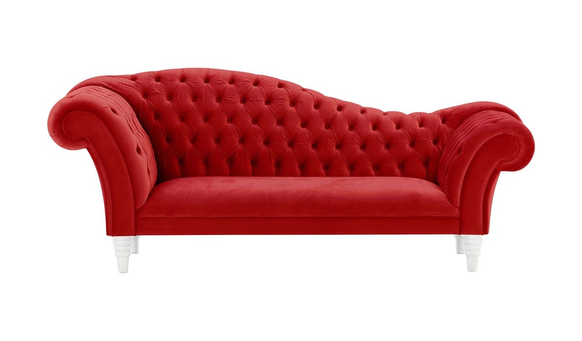 Canapé chaise longue Chester, rouge - Velluto 7, Couleur des pieds: Blanc