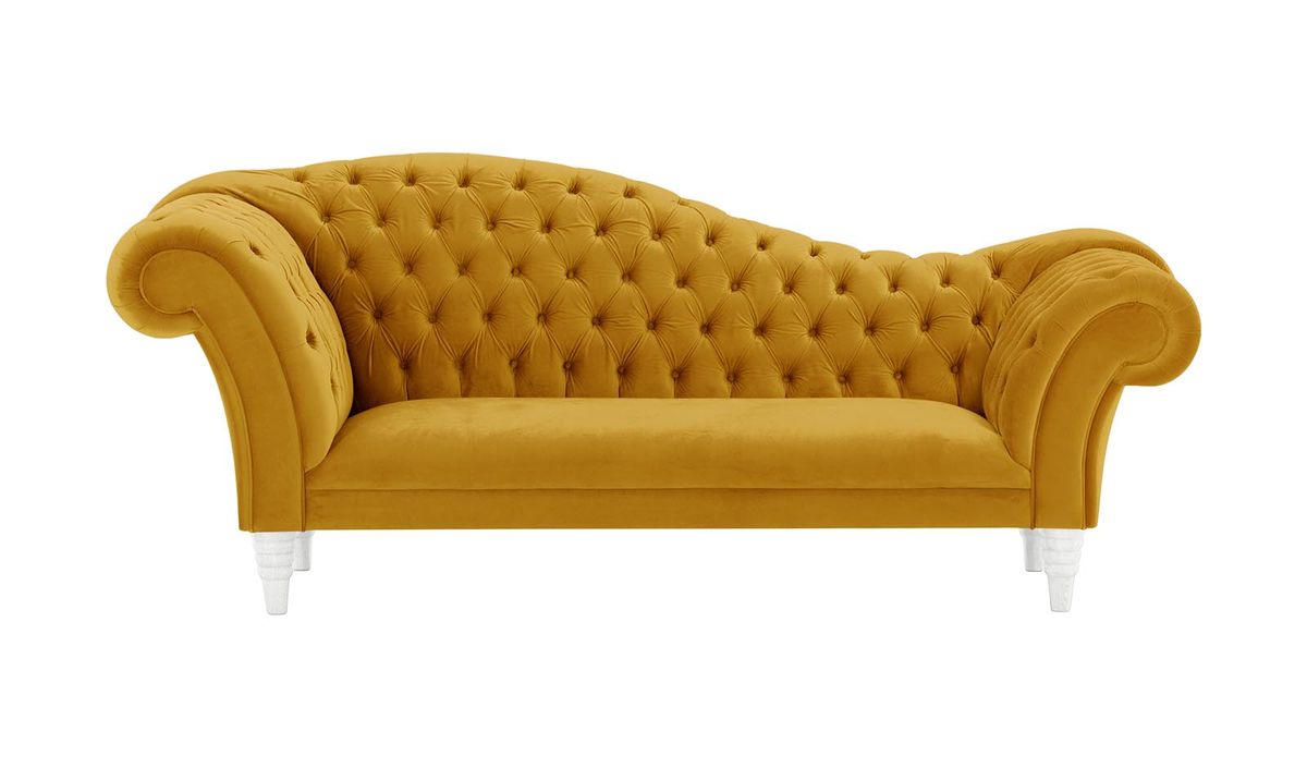 Canapé chaise longue Chester, moutarde - Velluto 8, Couleur des pieds: Blanc