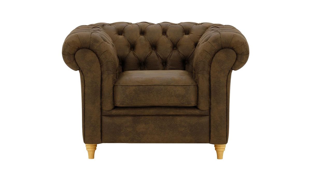 Fauteuil Chesterfield, Madagaskar 12 - Dark Brown, Couleur des pieds: Chêne clair