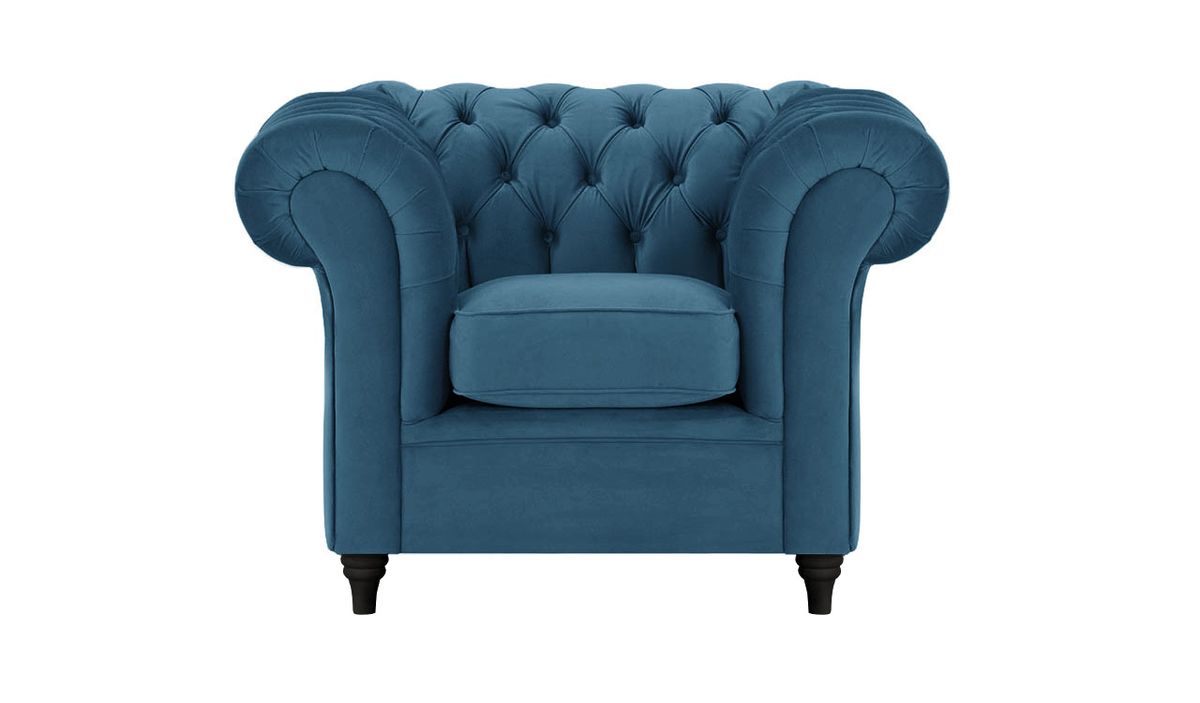Fauteuil Chesterfield, bleu - Velluto 11, Couleur des pieds: Noir
