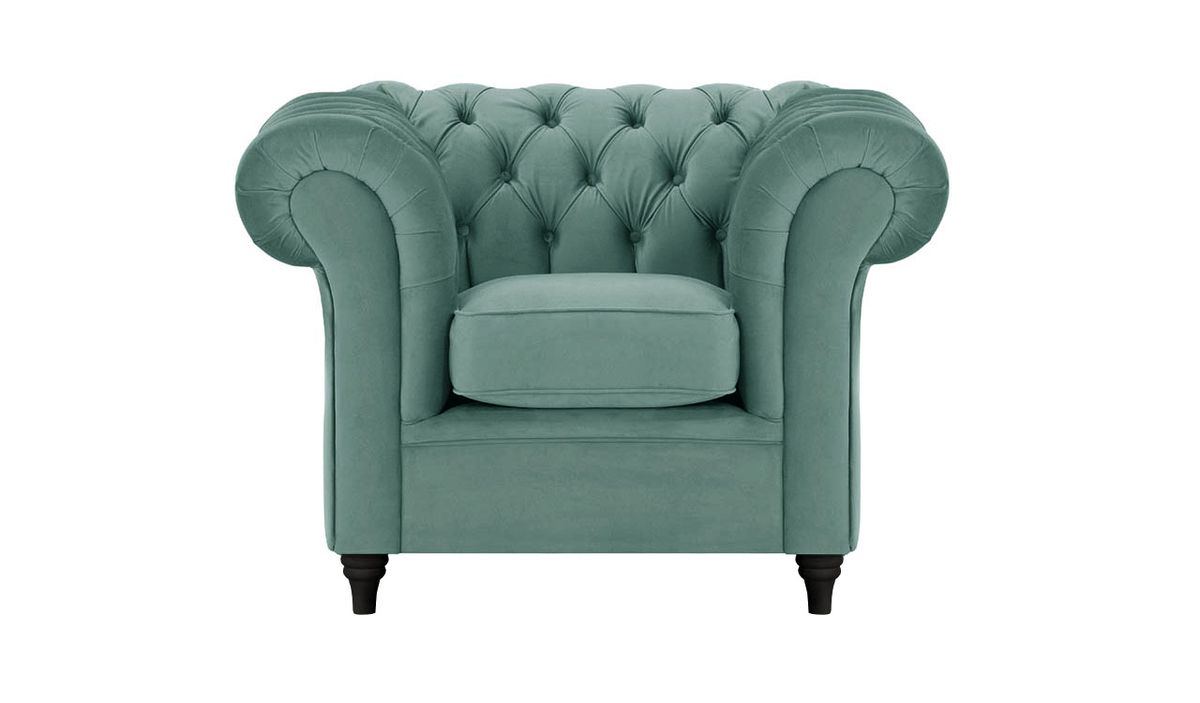 Fauteuil Chesterfield, bleu - Velluto 12, Couleur des pieds: Noir