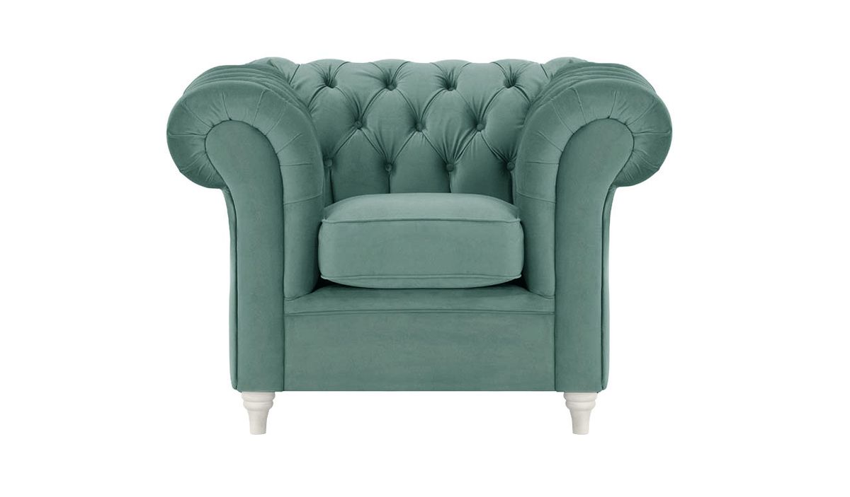 Fauteuil Chesterfield, bleu - Velluto 12, Couleur des pieds: Blanc