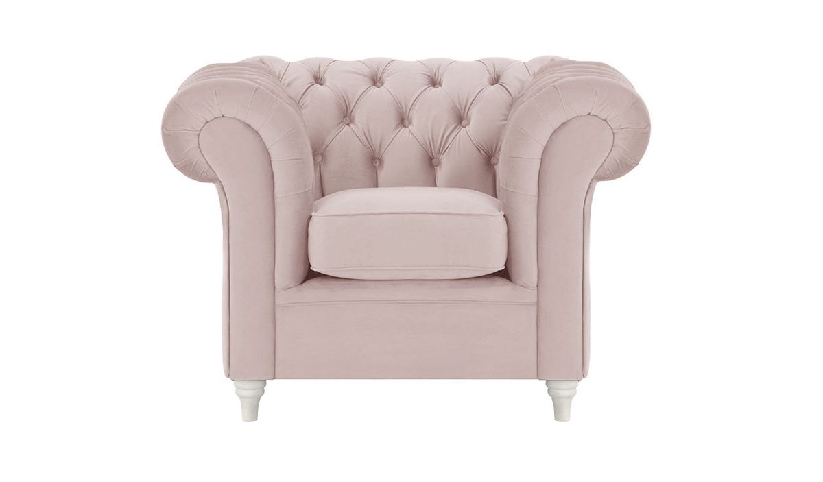 Fauteuil Chesterfield, lila/rose - Velluto 14, Couleur des pieds: Blanc