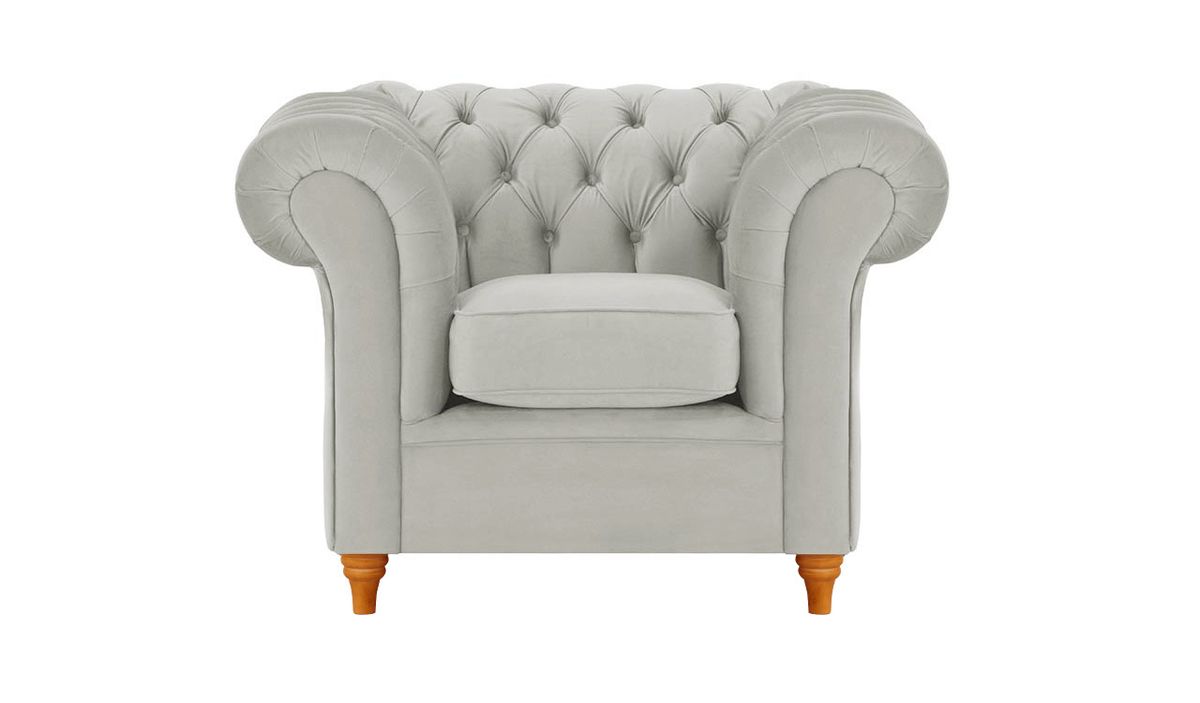 Fauteuil Chesterfield, gris clair - Velluto 15, Couleur des pieds: aveo