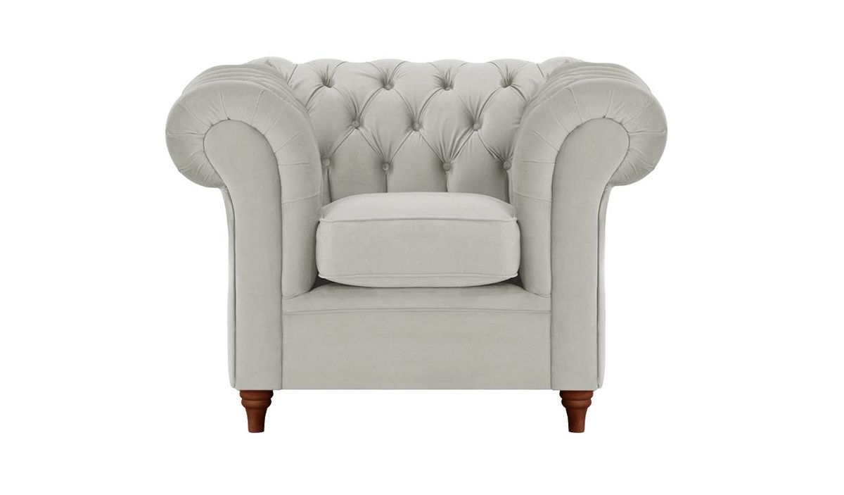 Fauteuil Chesterfield, gris clair - Velluto 15, Couleur des pieds: Chêne foncé