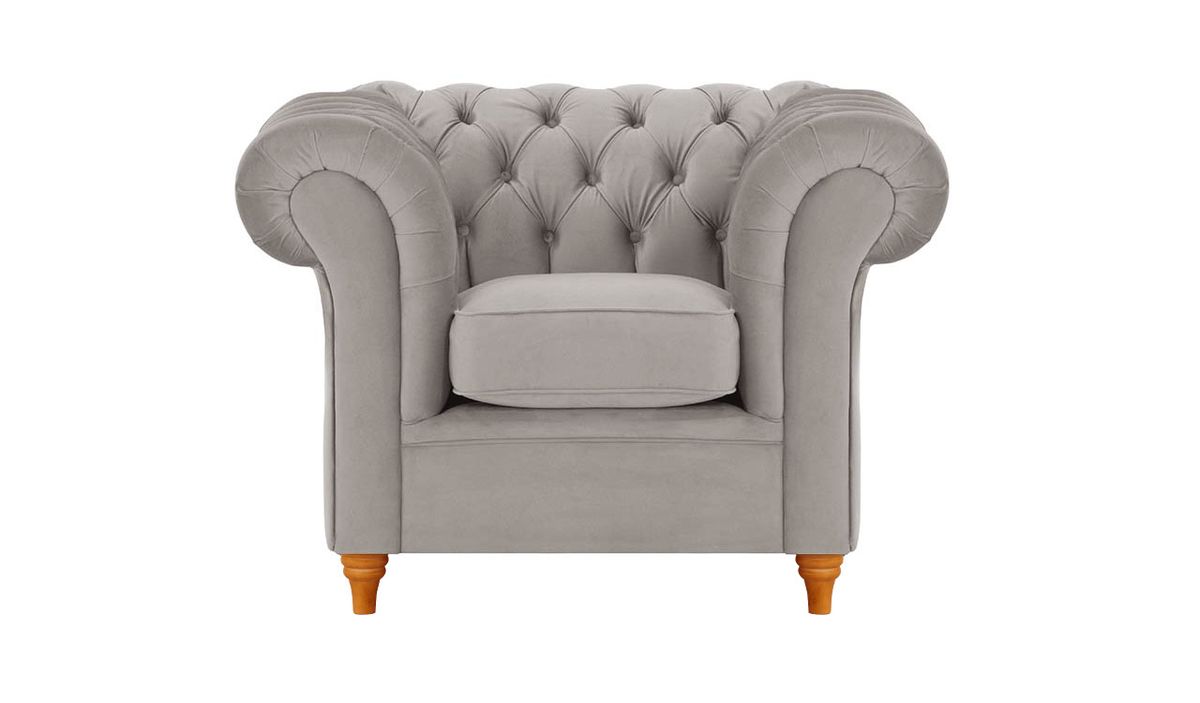 Fauteuil Chesterfield, gris éléphant - Velluto 17, Couleur des pieds: aveo
