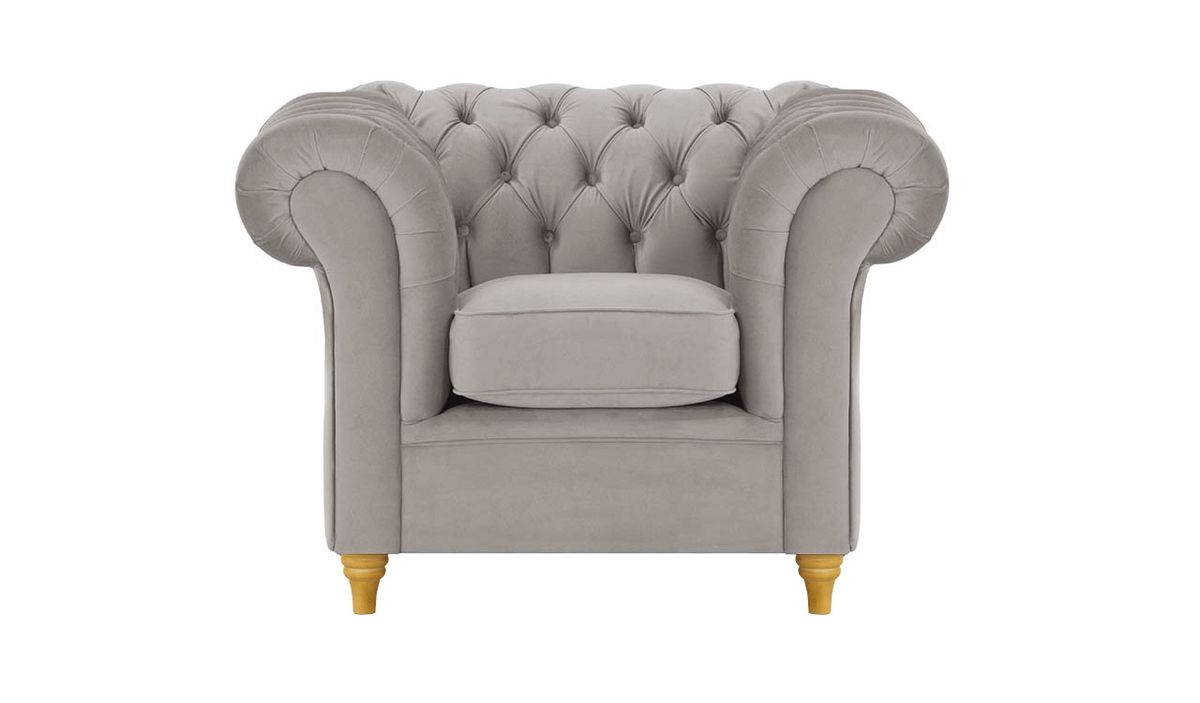 Fauteuil Chesterfield, gris éléphant - Velluto 17, Couleur des pieds: Chêne clair