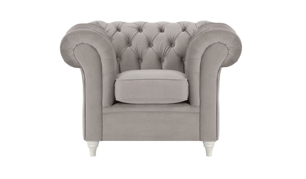 Fauteuil Chesterfield, gris éléphant - Velluto 17, Couleur des pieds: Blanc