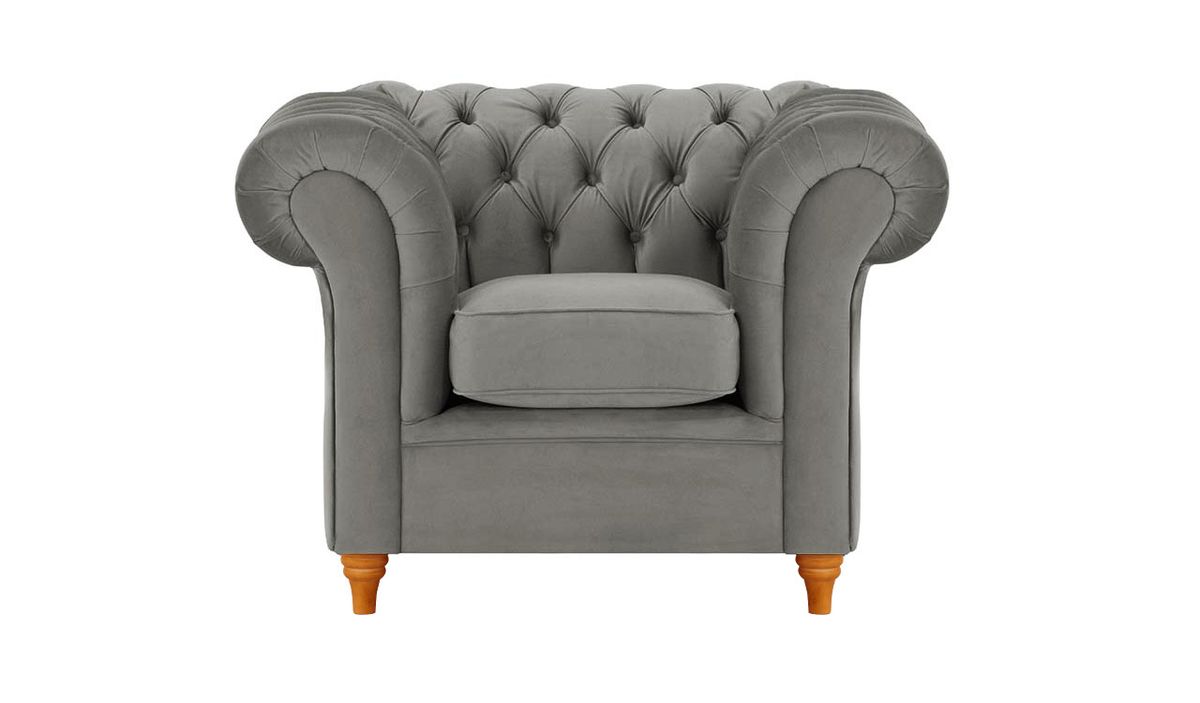 Fauteuil Chesterfield, graphite - Velluto 19, Couleur des pieds: aveo