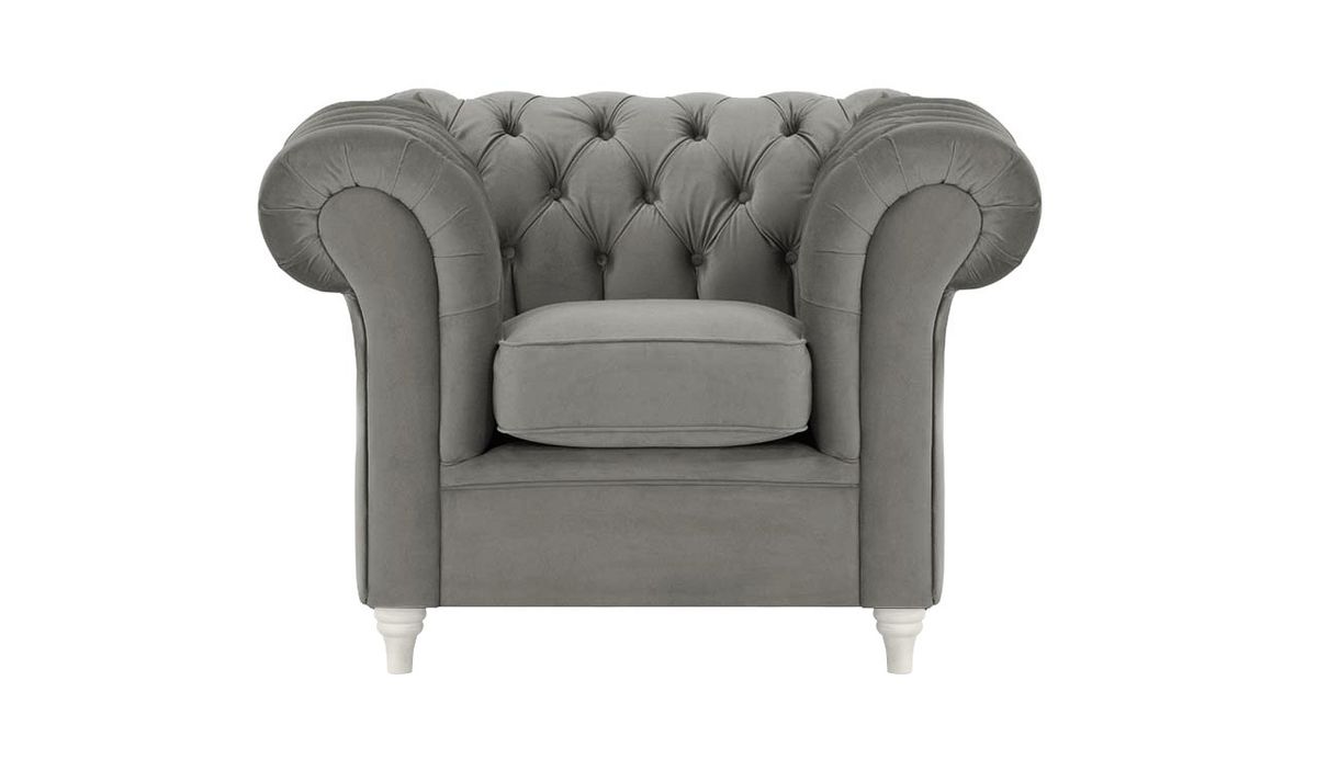 Fauteuil Chesterfield, graphite - Velluto 19, Couleur des pieds: Blanc