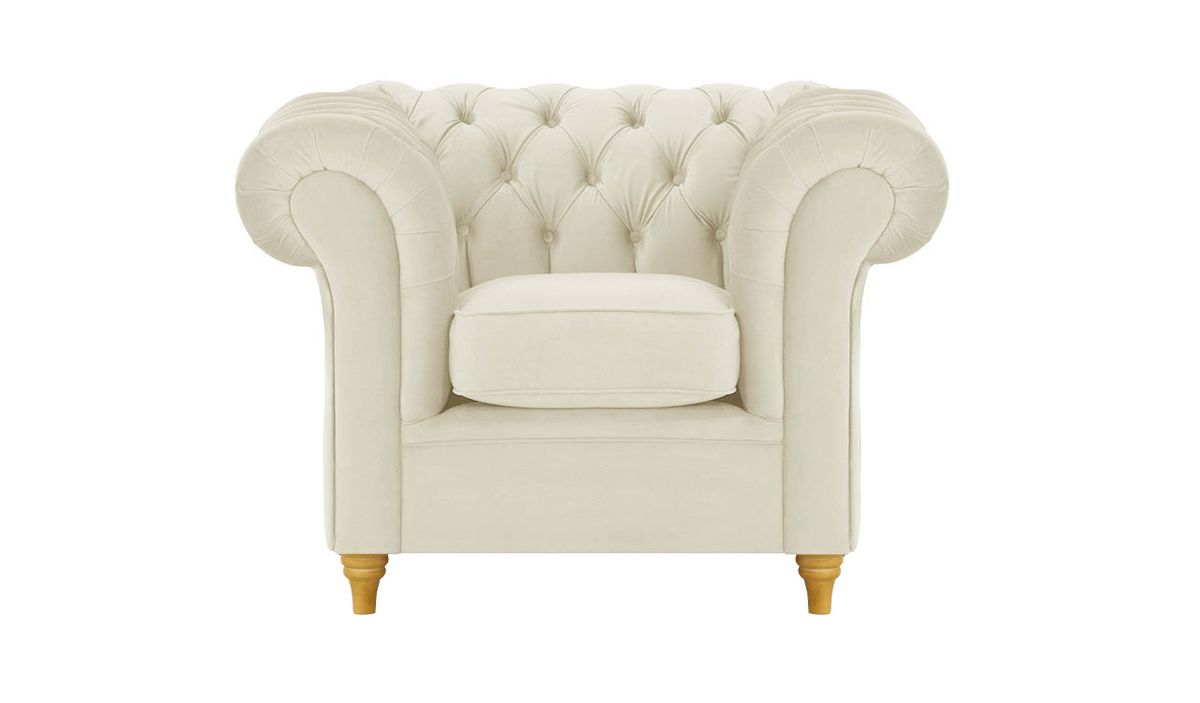 Fauteuil Chesterfield, beige clair - Velluto 2, Couleur des pieds: Chêne clair