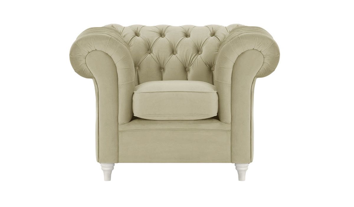 Fauteuil Chesterfield, beige - Velluto 3, Couleur des pieds: Blanc