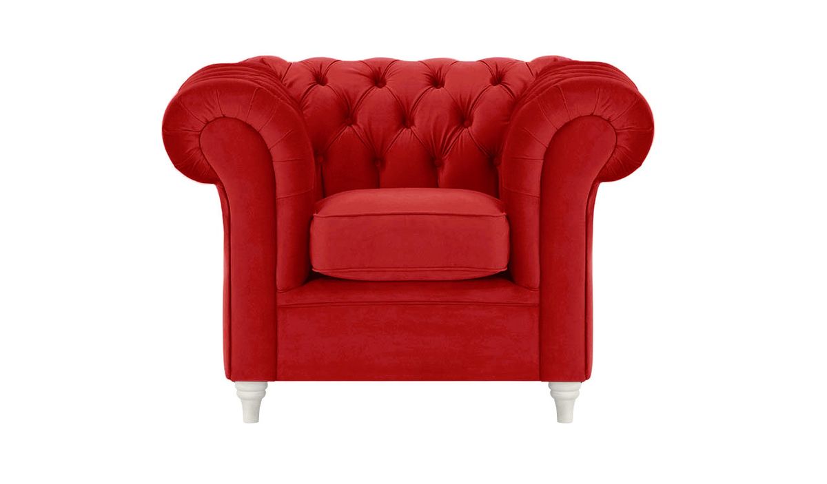 Fauteuil Chesterfield, rouge - Velluto 7, Couleur des pieds: Blanc