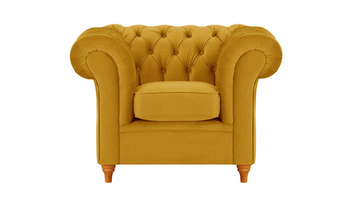 Fauteuil Chesterfield, moutarde - Velluto 8, Couleur des pieds: aveo