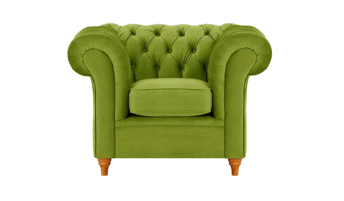 Fauteuil Chesterfield, olive - Velluto 9, Couleur des pieds: aveo