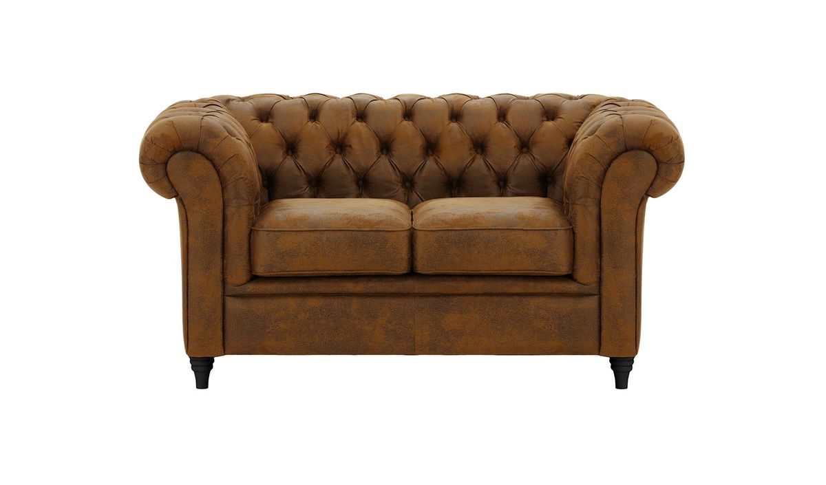 Canapé deux places Chesterfield, Madagaskar 14 - Brown, Couleur des pieds: Noir