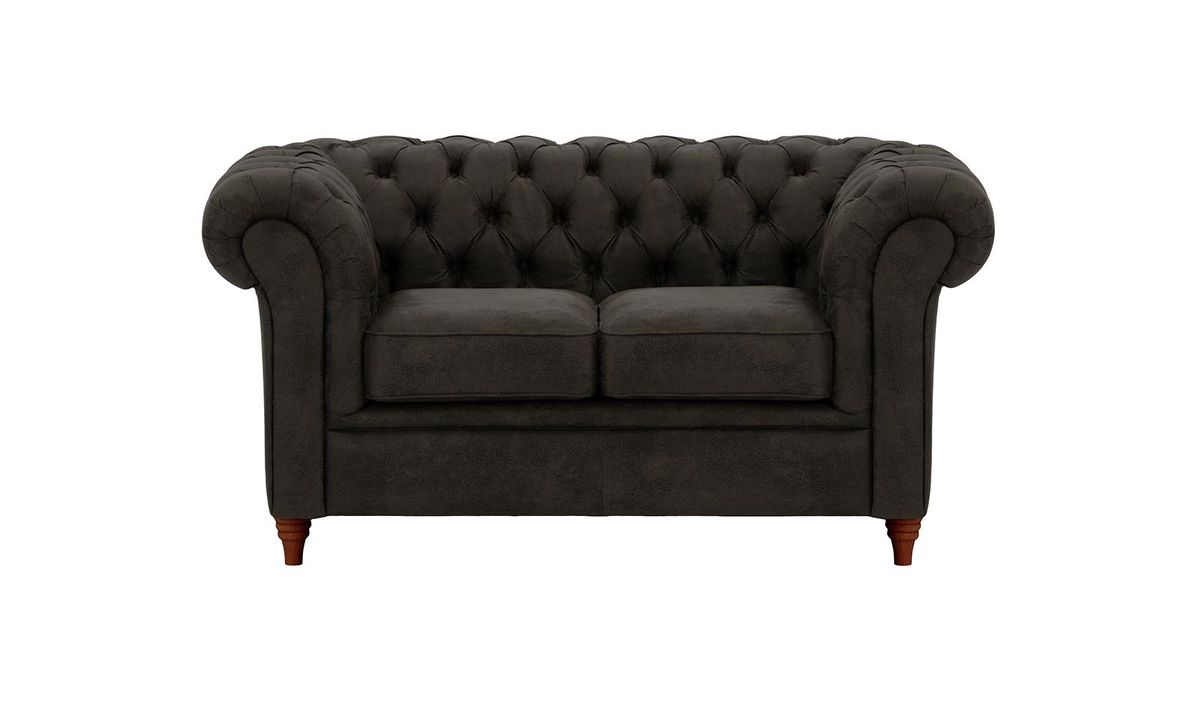 Canapé deux places Chesterfield, Madagaskar 16 - Black, Couleur des pieds: Chêne foncé