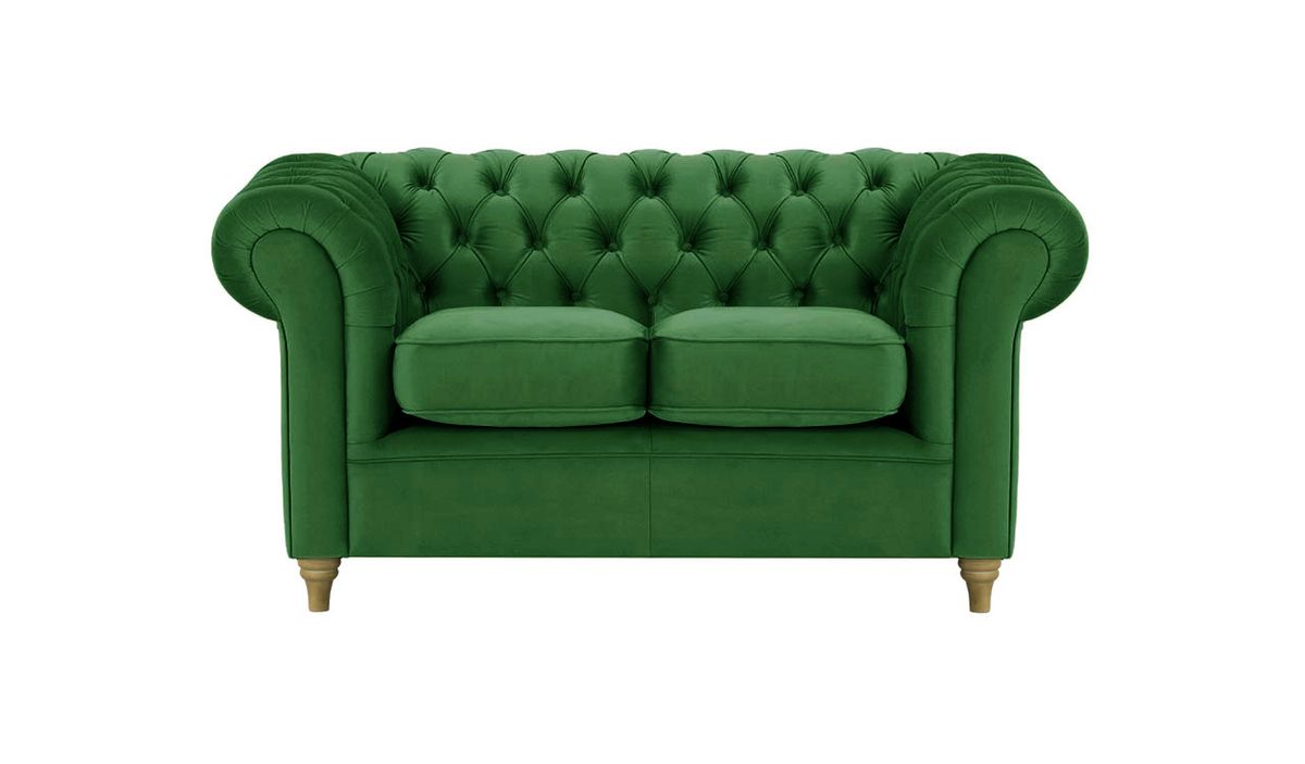 Canapé deux places Chesterfield, vert foncé - Velluto 10, Couleur des pieds: Noir wax