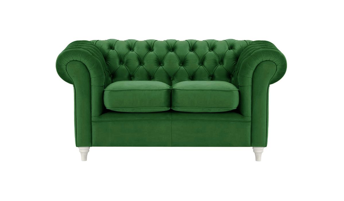 Canapé deux places Chesterfield, vert foncé - Velluto 10, Couleur des pieds: Blanc