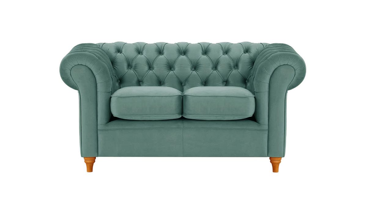 Canapé deux places Chesterfield, bleu - Velluto 12, Couleur des pieds: aveo