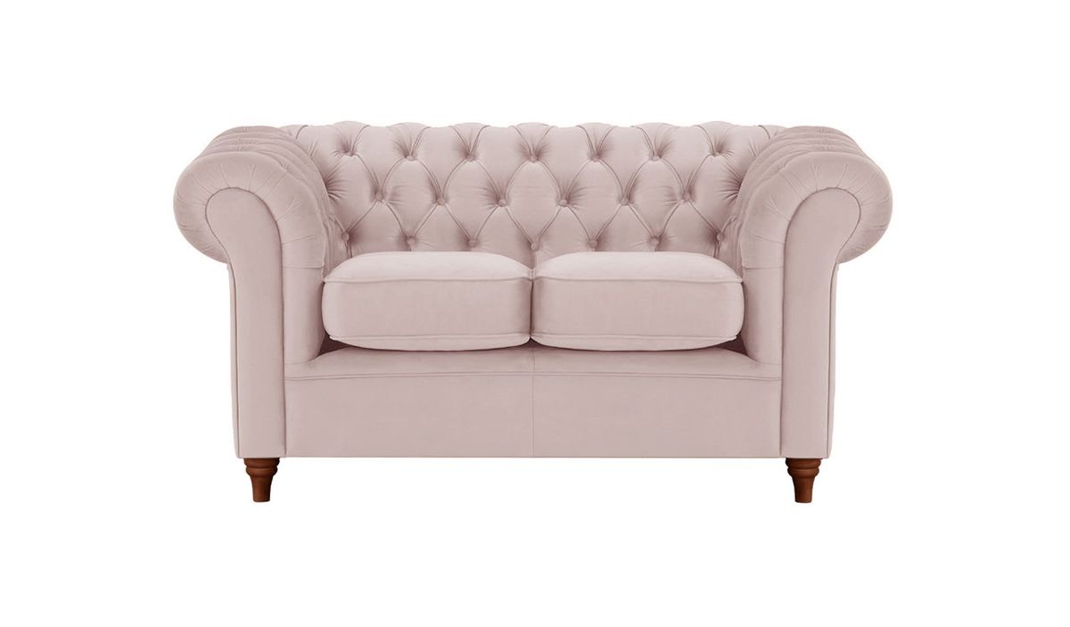 Canapé deux places Chesterfield, lila/rose - Velluto 14, Couleur des pieds: Chêne foncé