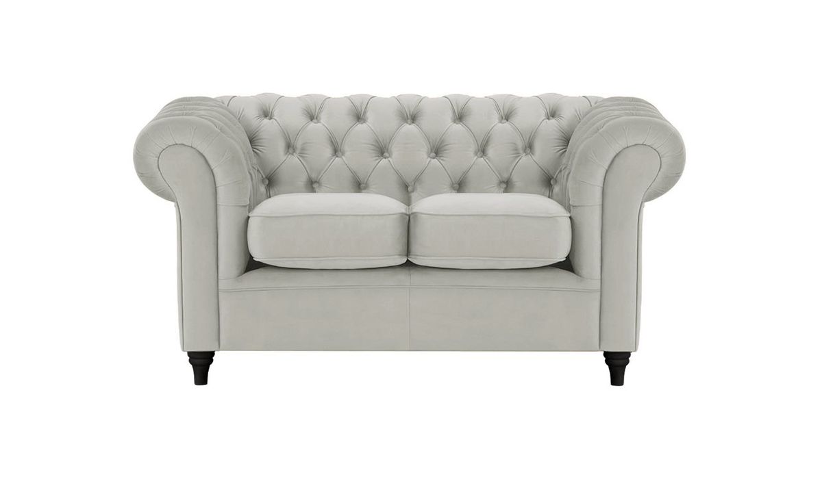 Canapé deux places Chesterfield, gris clair - Velluto 15, Couleur des pieds: Noir