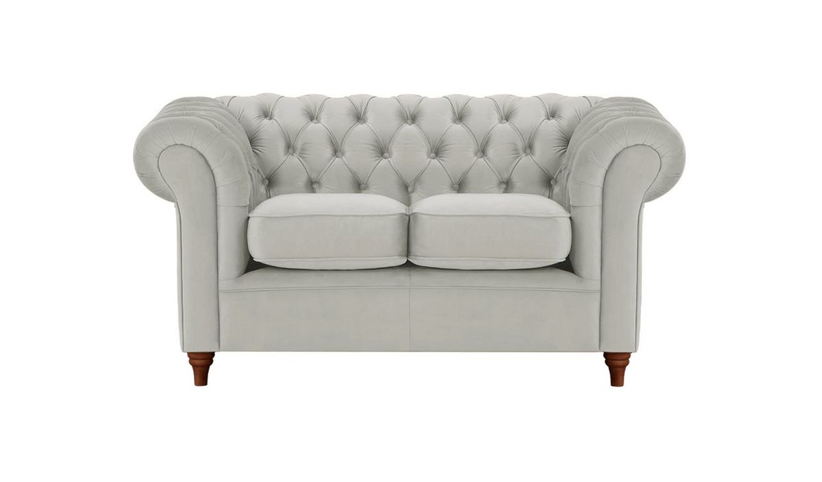 Canapé deux places Chesterfield, gris clair - Velluto 15, Couleur des pieds: Chêne foncé