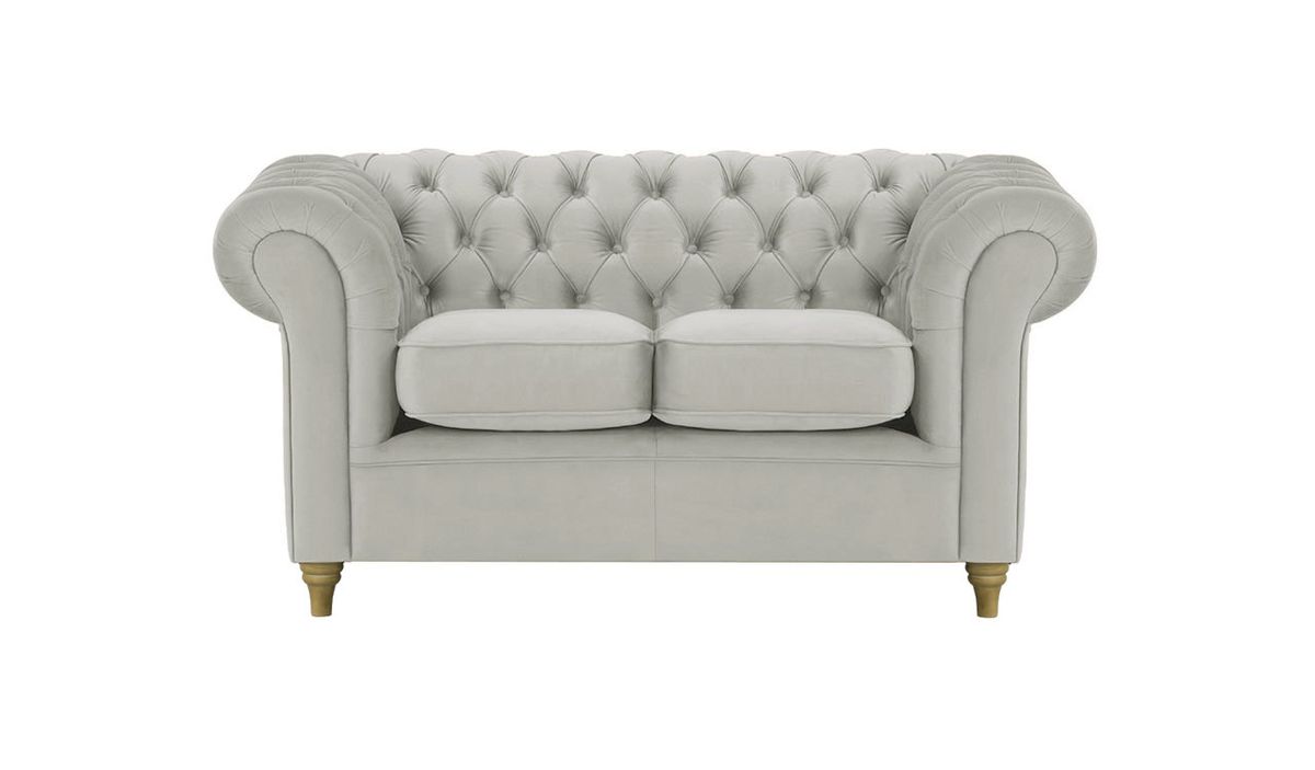 Canapé deux places Chesterfield, gris clair - Velluto 15, Couleur des pieds: Noir wax