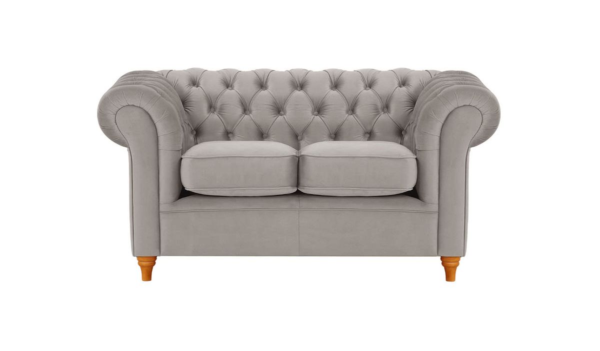Canapé deux places Chesterfield, gris éléphant - Velluto 17, Couleur des pieds: aveo