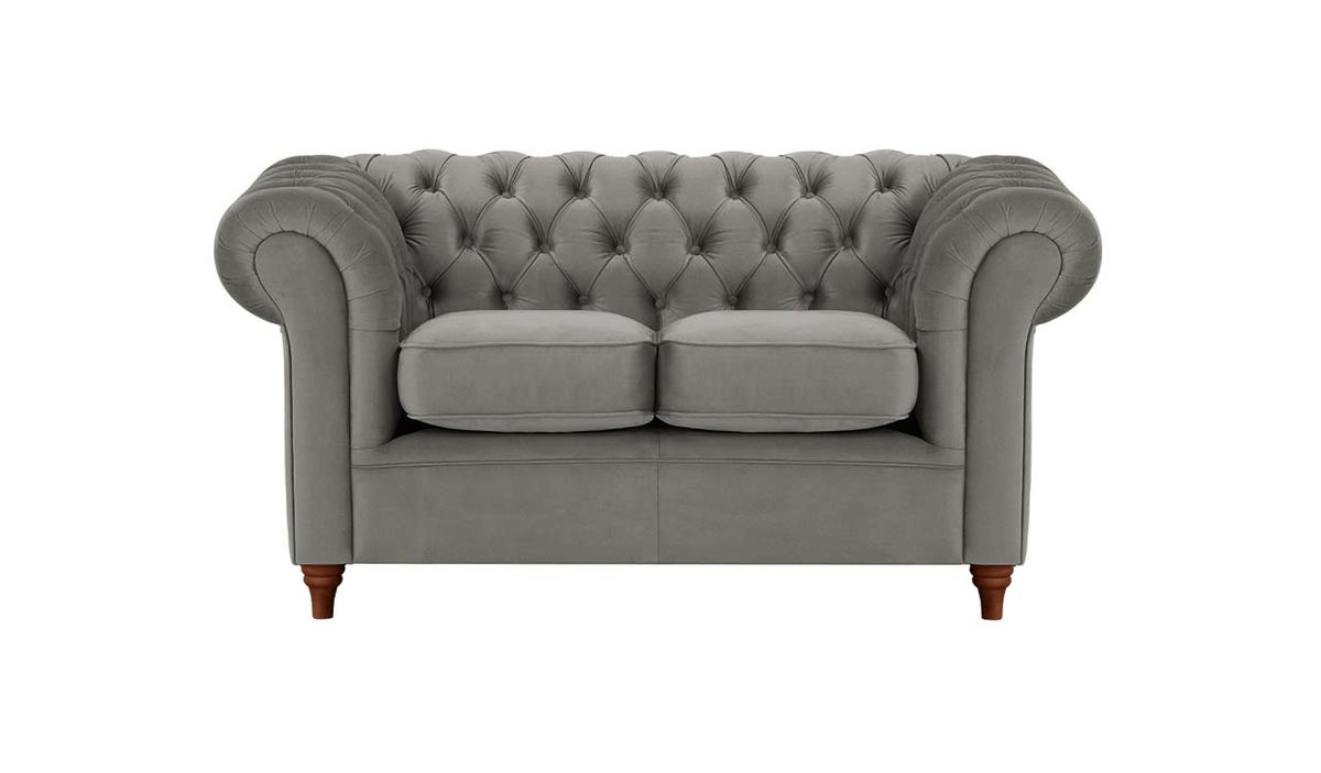 Canapé deux places Chesterfield, graphite - Velluto 19, Couleur des pieds: Chêne foncé