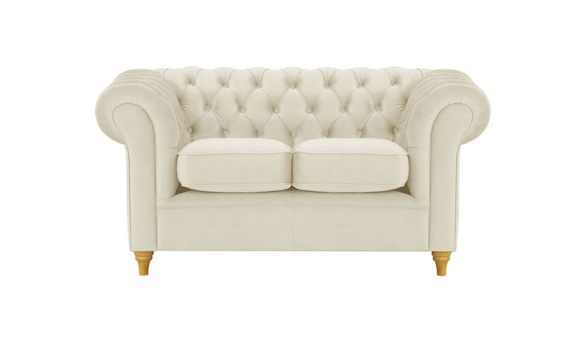 Canapé deux places Chesterfield, beige clair - Velluto 2, Couleur des pieds: Chêne clair