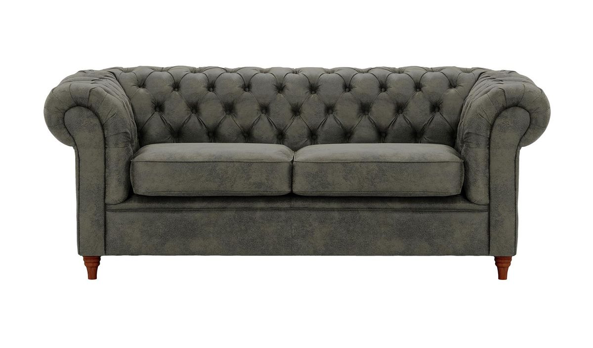 Canapé trois places Chesterfield, Madagaskar 18 - Grey, Couleur des pieds: Chêne foncé