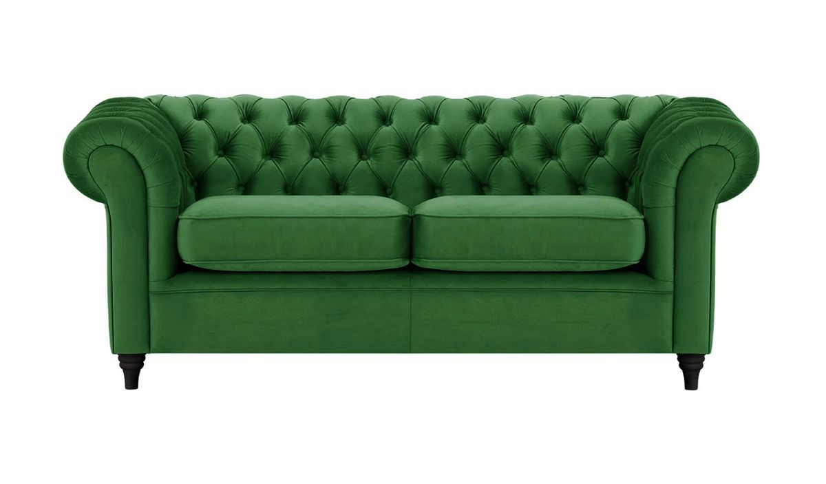 Canapé trois places Chesterfield, vert foncé - Velluto 10, Couleur des pieds: Noir