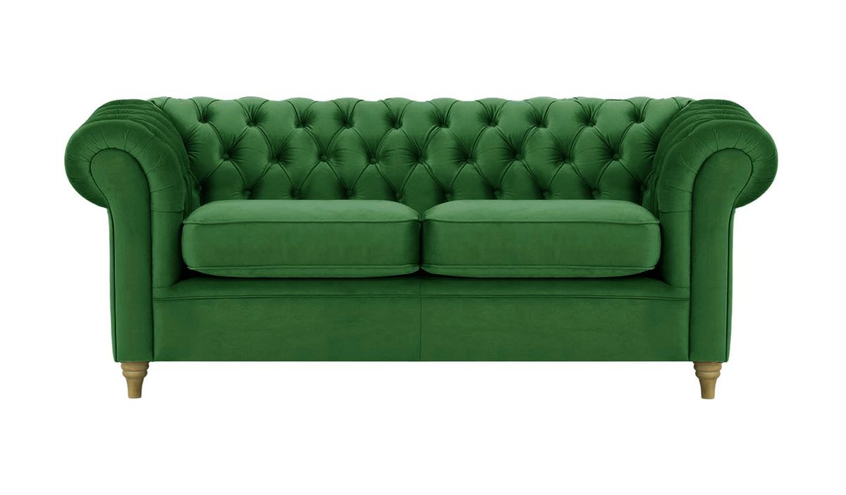 Canapé trois places Chesterfield, vert foncé - Velluto 10, Couleur des pieds: Noir wax