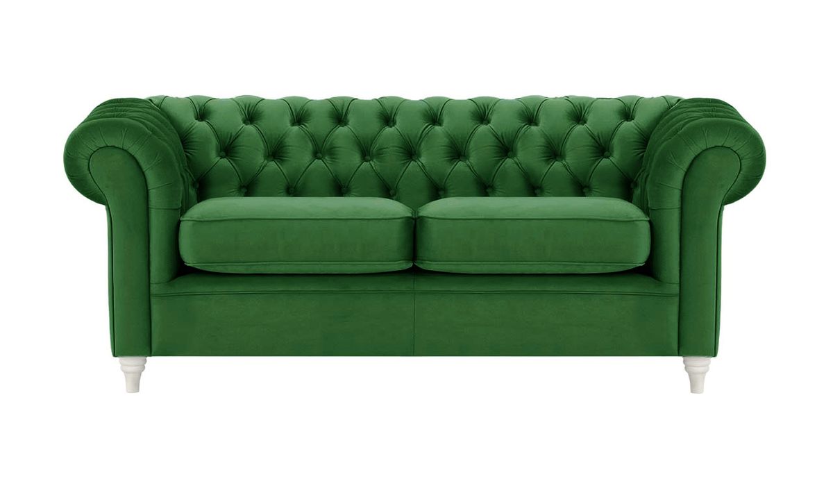 Canapé trois places Chesterfield, vert foncé - Velluto 10, Couleur des pieds: Blanc