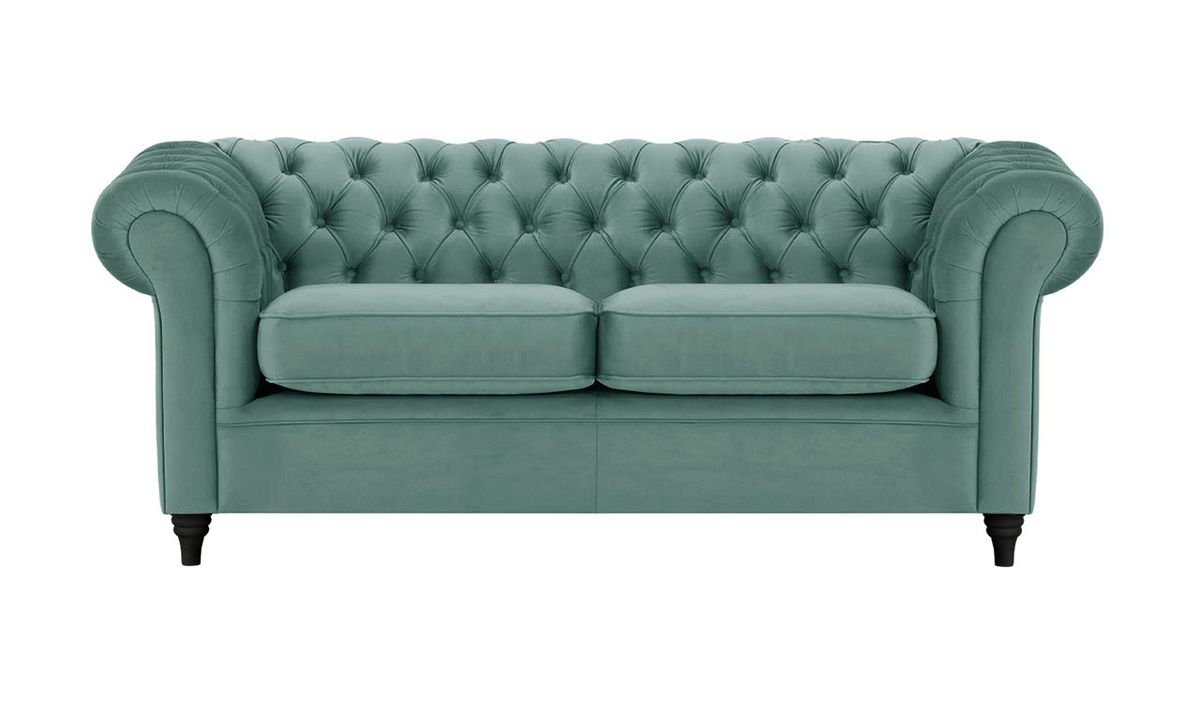Canapé trois places Chesterfield, bleu - Velluto 12, Couleur des pieds: Noir