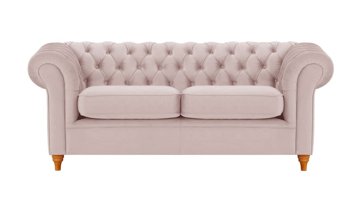 Canapé trois places Chesterfield, lila/rose - Velluto 14, Couleur des pieds: aveo