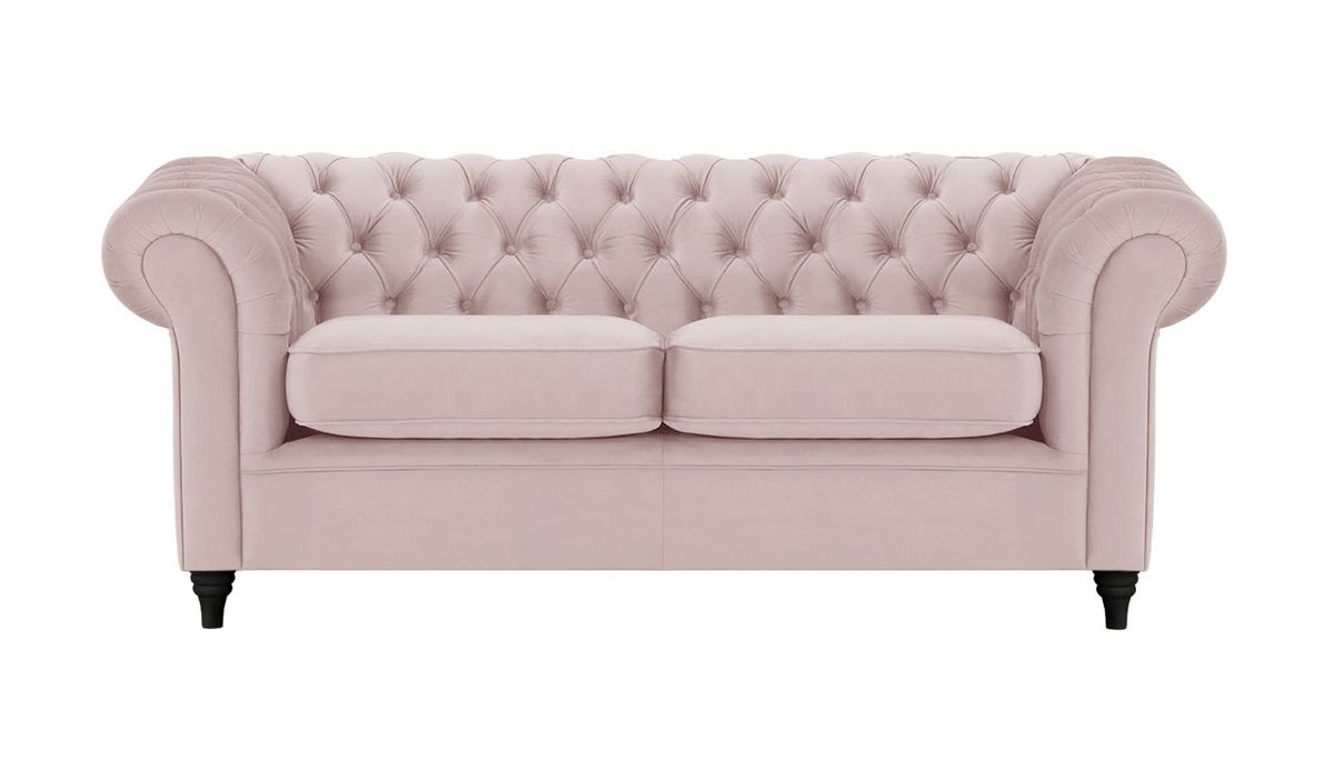 Canapé trois places Chesterfield, lila/rose - Velluto 14, Couleur des pieds: Noir
