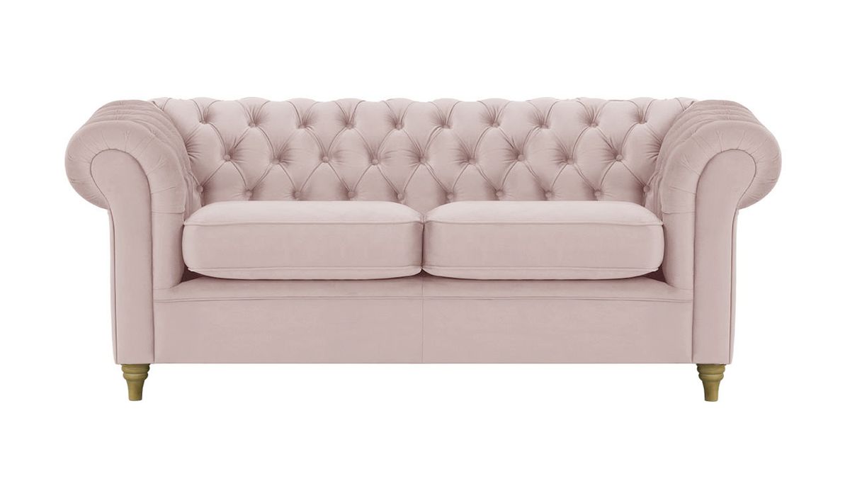 Canapé trois places Chesterfield, lila/rose - Velluto 14, Couleur des pieds: Noir wax