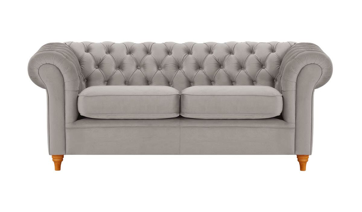 Canapé trois places Chesterfield, gris éléphant - Velluto 17, Couleur des pieds: aveo
